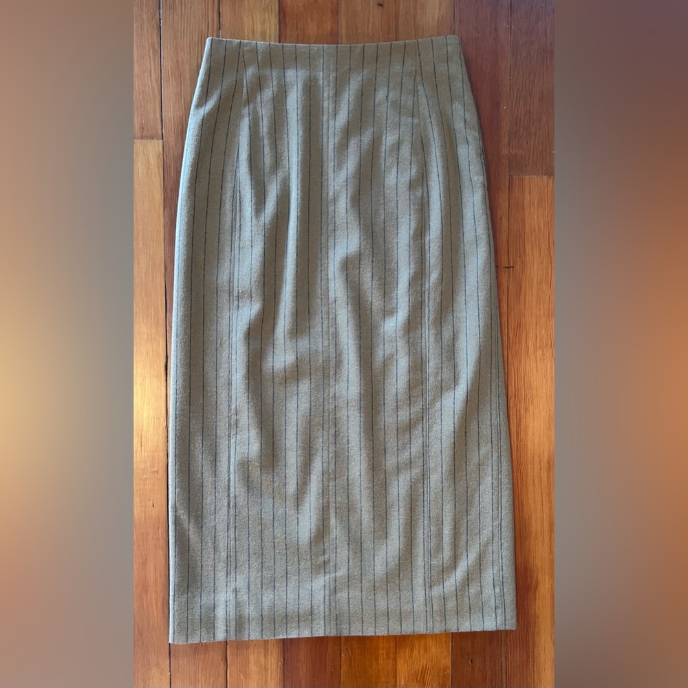 NWOT Madewell Elegant Tan Wool Pinstripe Side Button MIDI Skirt - 0 - Picture 3 of 4